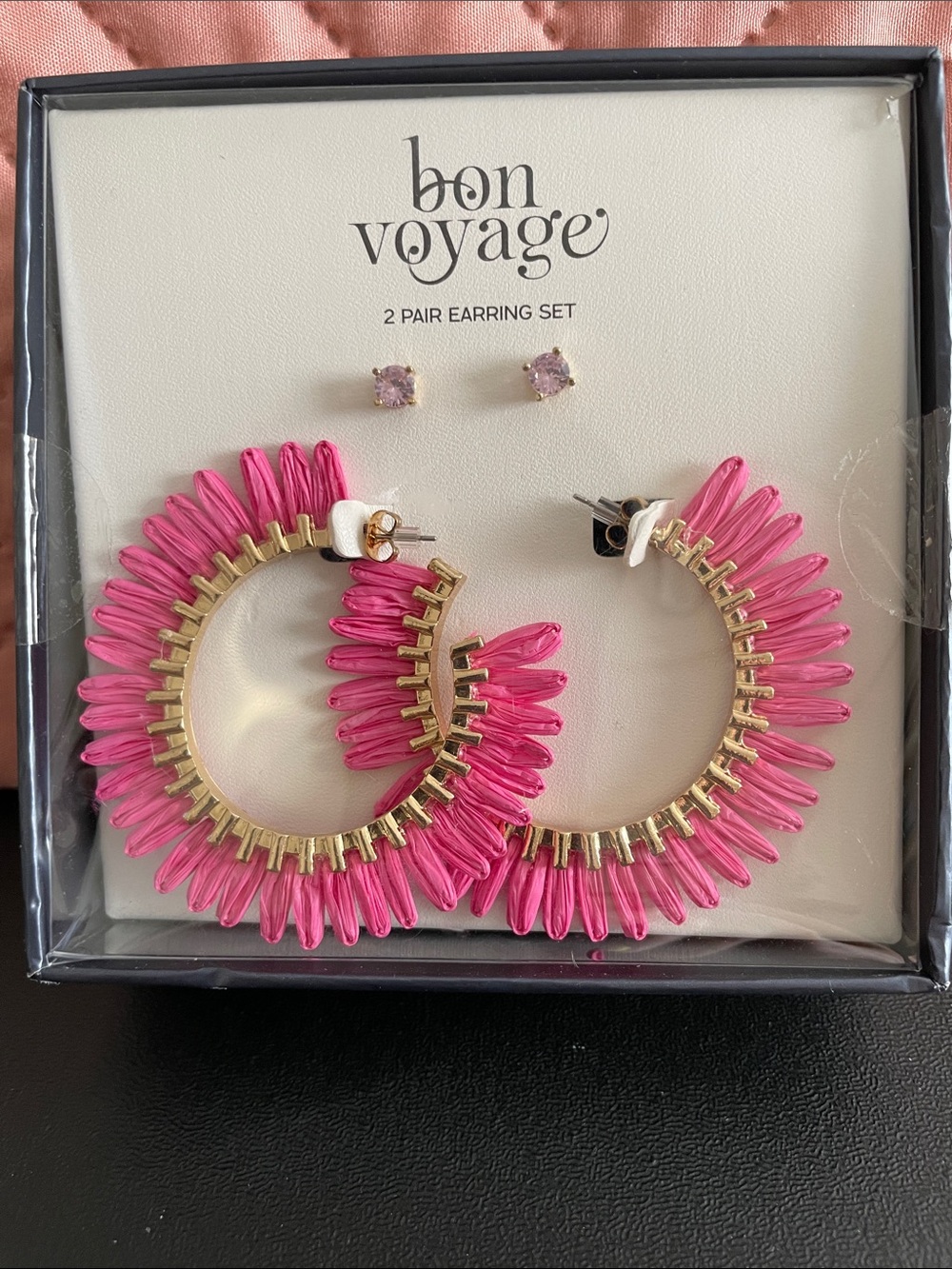 Bon Voyage 2 Pair Pink Earrings NWT